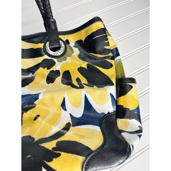 Brighton Coated Canvas Shoulder Bag Yellow & Blue Floral Blooms w/ Leather Trim - Picture 3 of 11